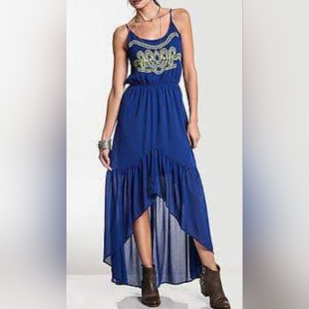 Umgee West Boho Bohemian Hippie Gypsy Hi Lo Maxi Dress Womens Size L